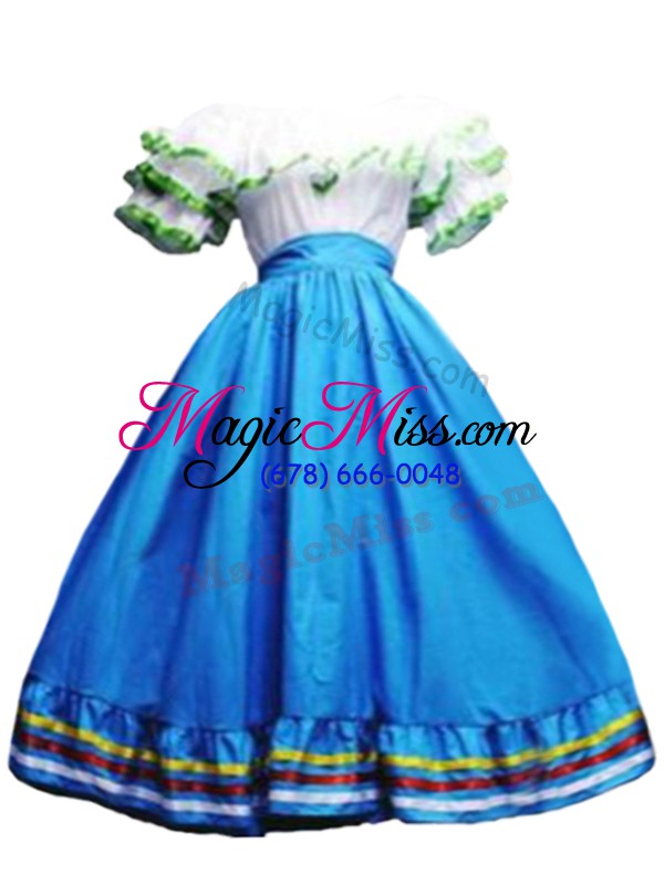 wholesale baby blue quinceanera dresses military ball and sweet 16 and quinceanera with ruffled layers off the shoulder short sleeves lace up