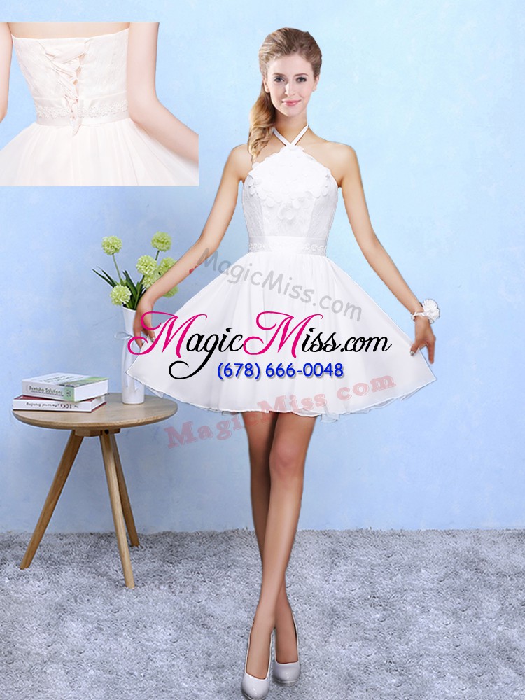 wholesale white sleeveless lace and appliques knee length wedding guest dresses