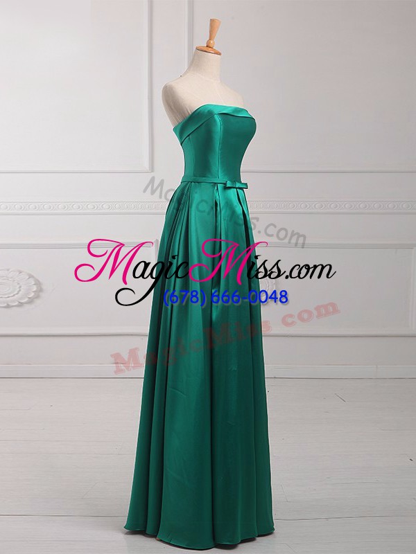 wholesale exquisite dark green empire satin strapless sleeveless belt floor length lace up damas dress
