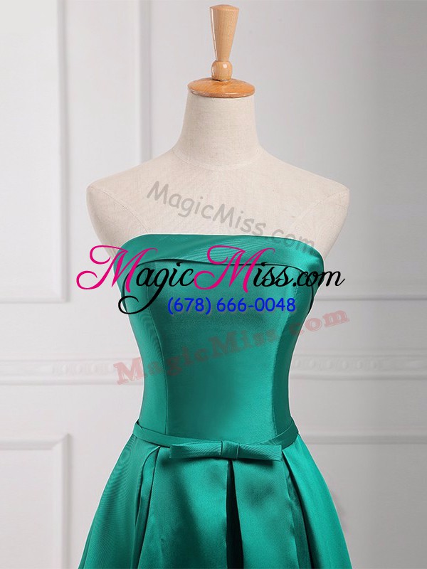 wholesale exquisite dark green empire satin strapless sleeveless belt floor length lace up damas dress