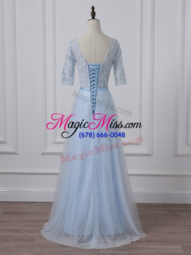 wholesale simple lace up mother of the bride dress light blue for prom and party and sweet 16 with beading and lace and appliques