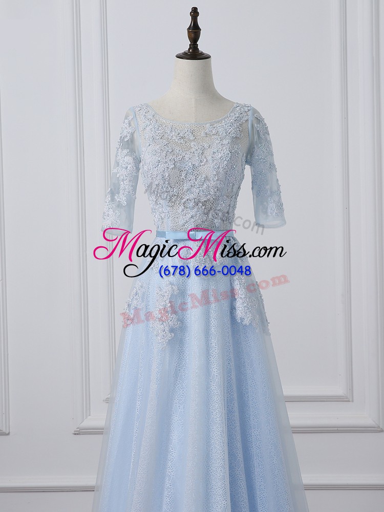 wholesale simple lace up mother of the bride dress light blue for prom and party and sweet 16 with beading and lace and appliques
