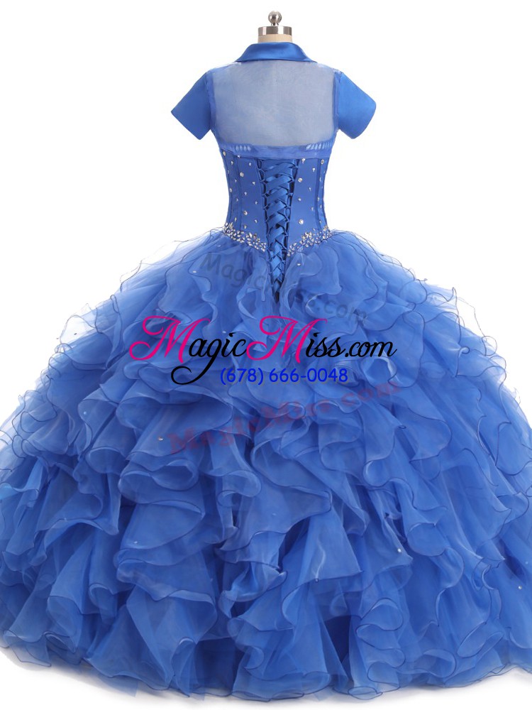 wholesale popular ball gowns 15 quinceanera dress blue strapless organza sleeveless floor length lace up