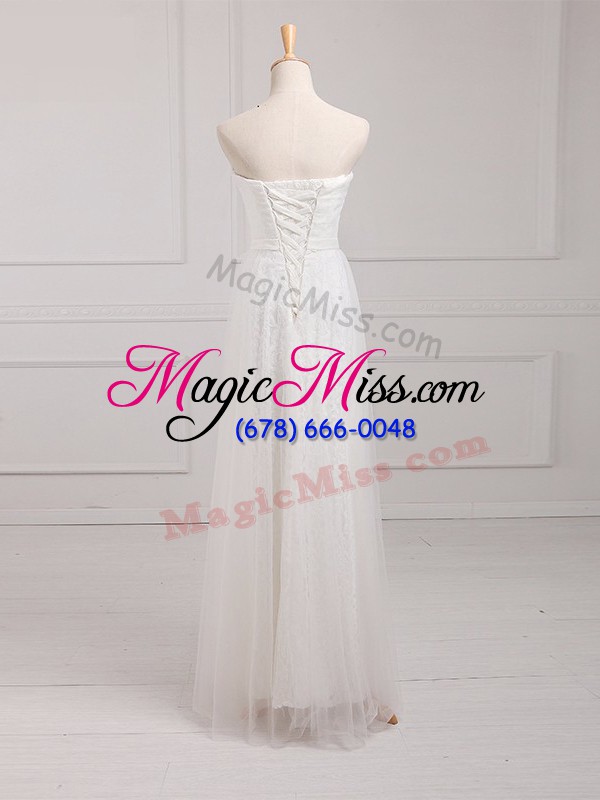 wholesale best floor length white bridesmaid gown tulle and lace sleeveless belt