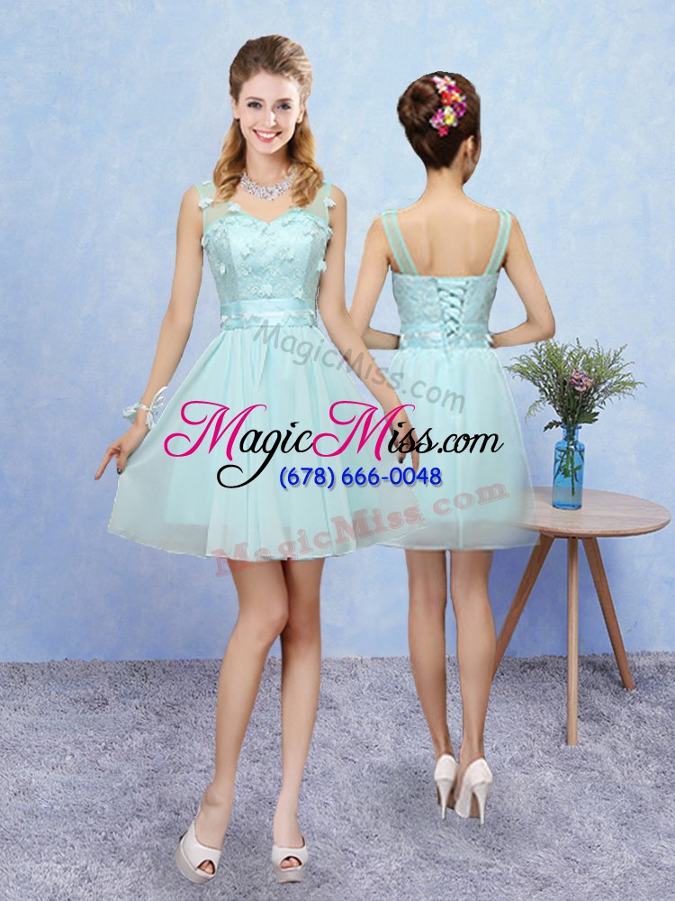 wholesale attractive aqua blue lace up halter top appliques wedding guest dresses tulle cap sleeves