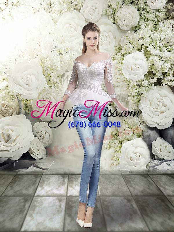 wholesale wonderful white 3 4 length sleeve lace zipper bridal gown