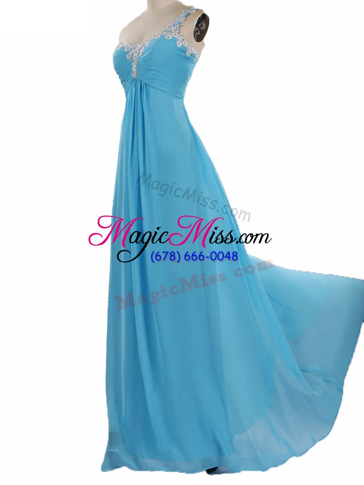 wholesale aqua blue one shoulder neckline appliques vestidos de damas sleeveless zipper