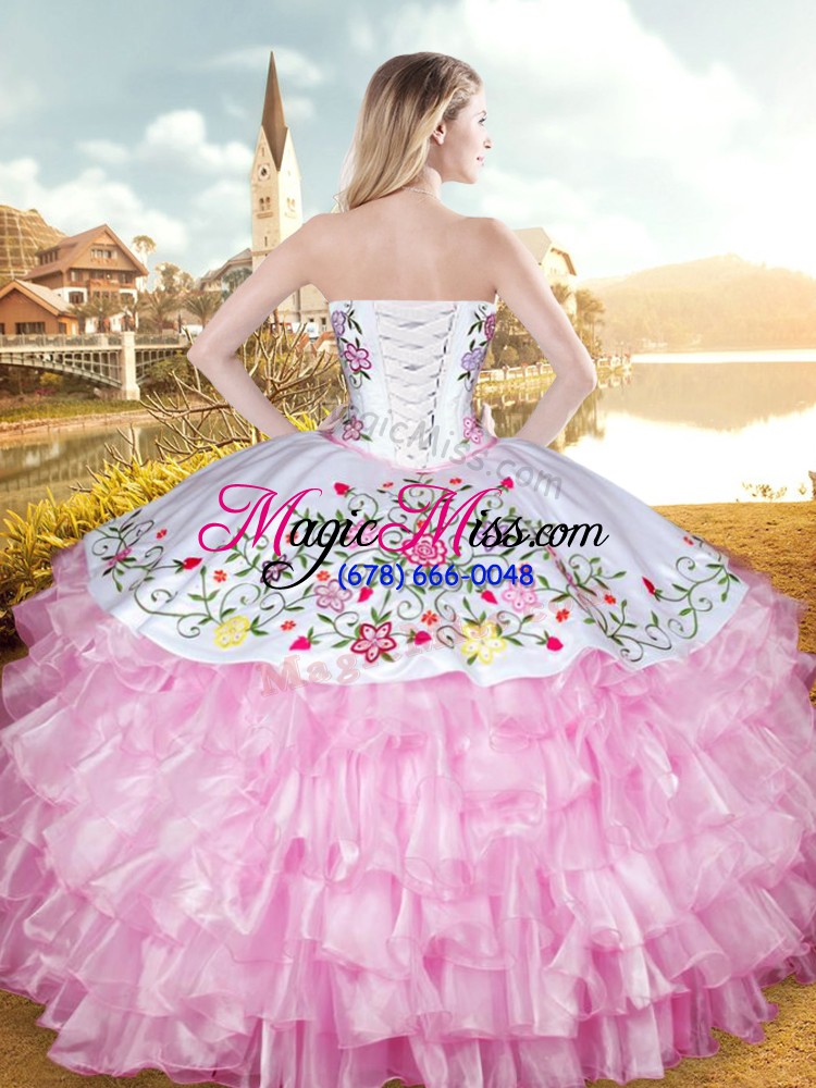 wholesale lavender sweetheart lace up embroidery and ruffled layers quinceanera gown sleeveless