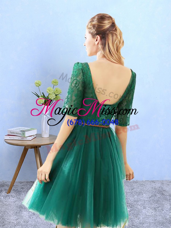 wholesale knee length green bridesmaid dresses tulle half sleeves lace