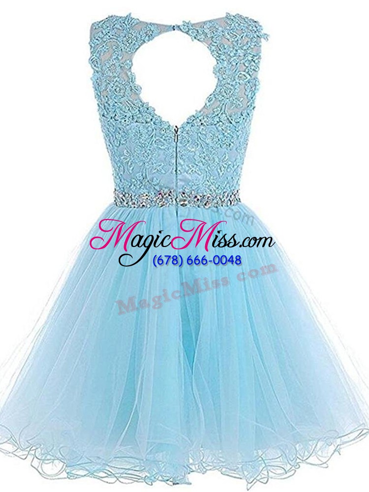 wholesale charming lavender a-line tulle scoop sleeveless beading and lace and appliques mini length zipper custom made