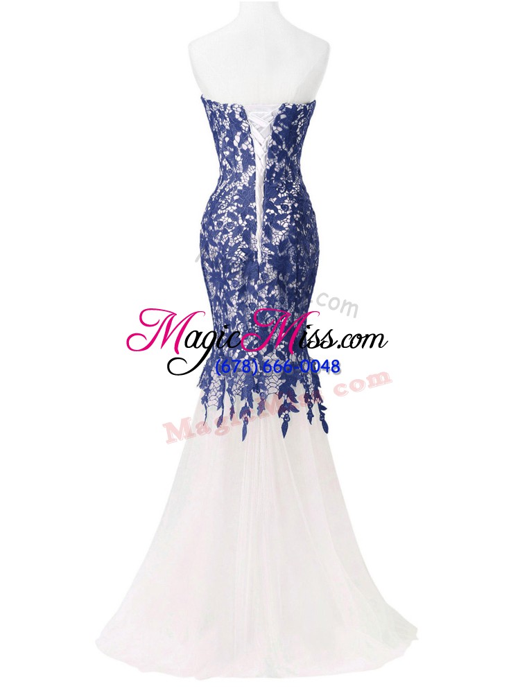 wholesale blue and white sweetheart neckline beading and lace and appliques formal dresses sleeveless zipper