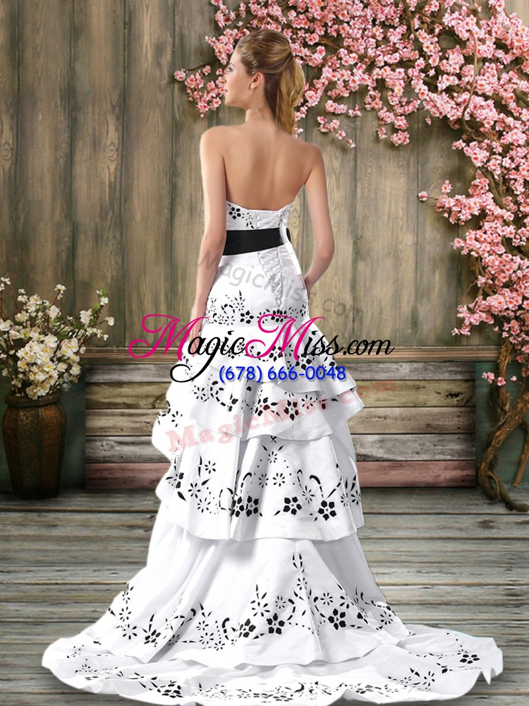 wholesale ideal white bridal gown prom and party with embroidery and sashes ribbons sweetheart sleeveless sweep train backless