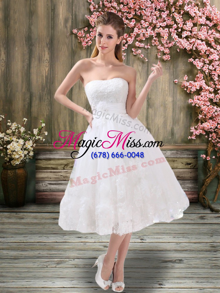 wholesale sophisticated organza sweetheart sleeveless lace up appliques and embroidery and belt wedding dress in white