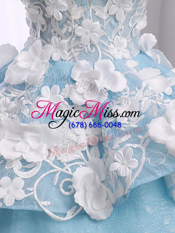wholesale excellent light blue organza lace up scoop sleeveless vestidos de quinceanera court train appliques