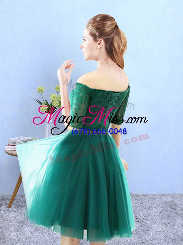wholesale knee length a-line half sleeves green bridesmaid dresses lace up