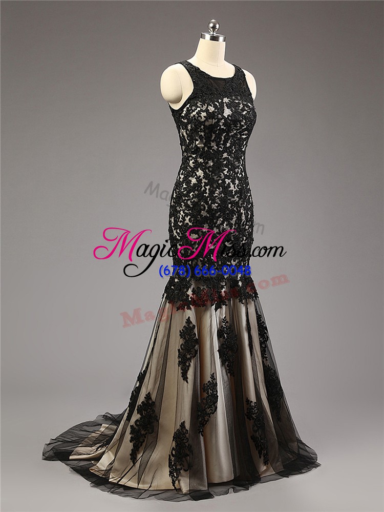 wholesale sweetheart sleeveless celeb inspired gowns brush train lace and appliques black tulle