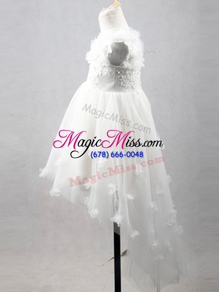 wholesale decent white sleeveless high low appliques lace up flower girl dresses