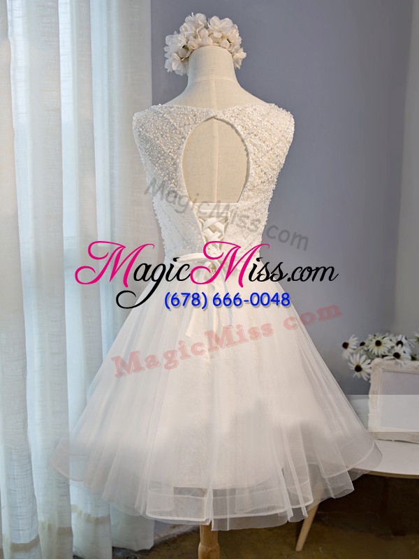 wholesale romantic scoop sleeveless tulle cocktail dresses beading lace up