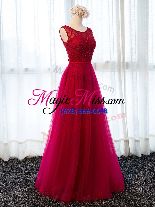 wholesale scoop sleeveless lace up homecoming dress fuchsia tulle