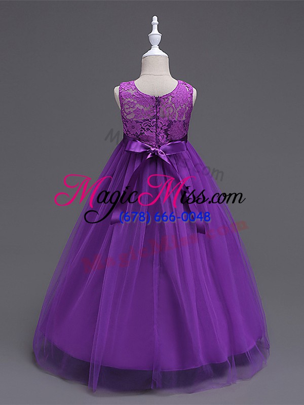 wholesale on sale purple scoop zipper lace toddler flower girl dress sleeveless