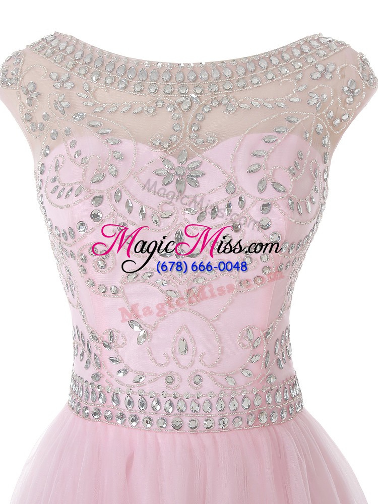 wholesale baby pink zipper cocktail dress beading sleeveless mini length