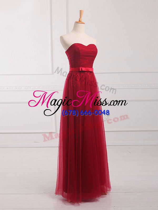 wholesale chic wine red bridesmaid dress prom and party and wedding party with belt sweetheart sleeveless lace up