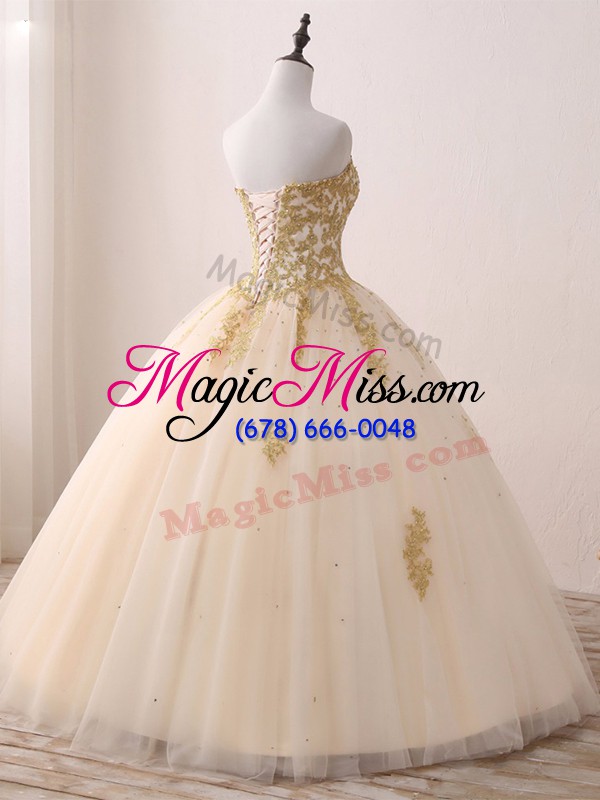 wholesale nice floor length champagne 15th birthday dress sweetheart sleeveless lace up