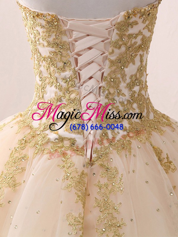 wholesale nice floor length champagne 15th birthday dress sweetheart sleeveless lace up