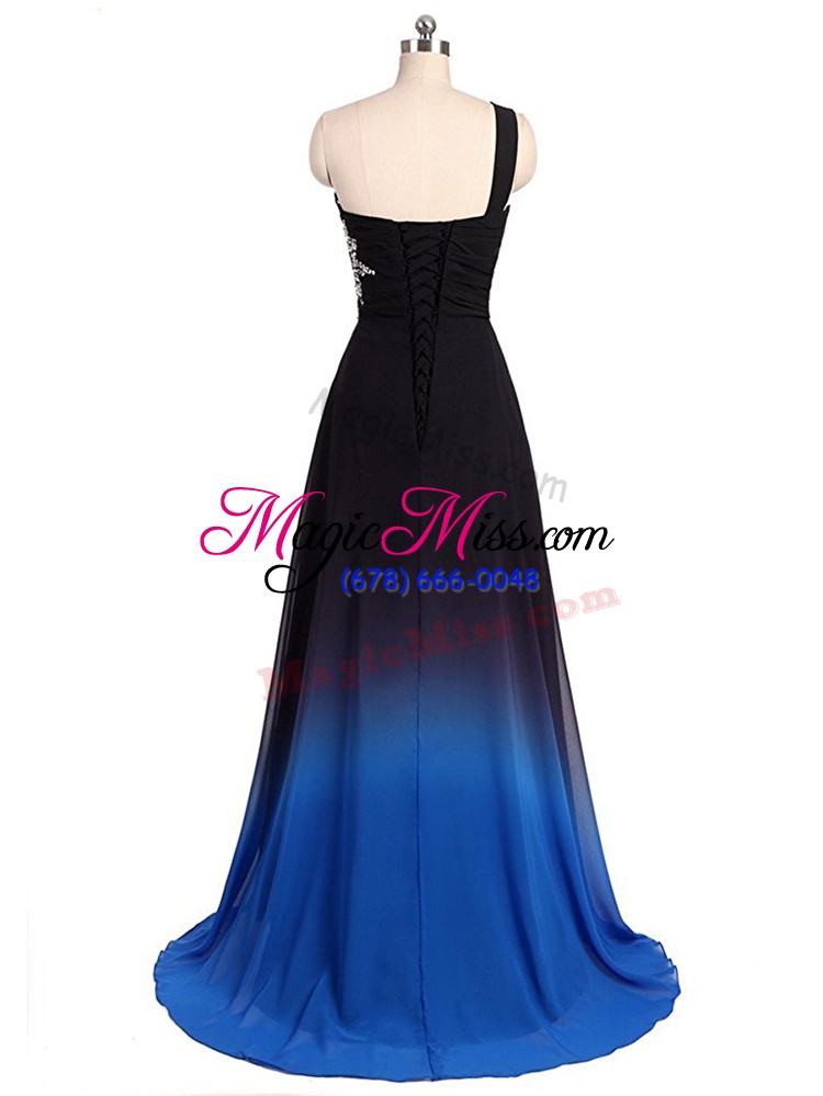 wholesale lace up prom homecoming dress multi-color for prom and party and military ball with beading and ruching brush train