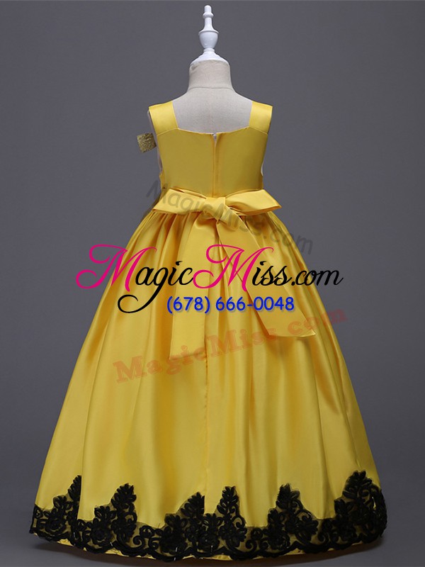 wholesale stunning a-line flower girl dresses yellow square taffeta sleeveless floor length zipper