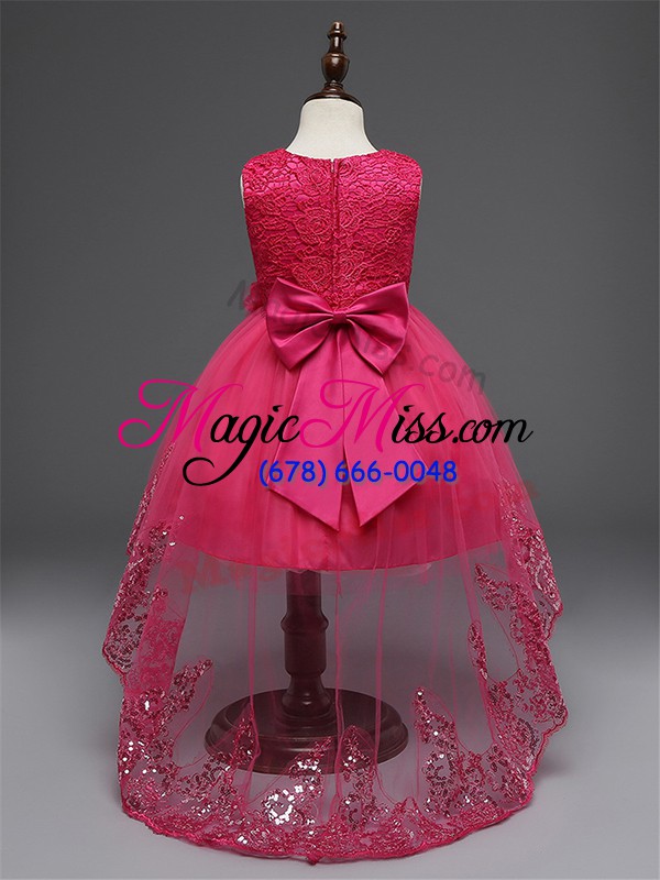 wholesale adorable high low champagne flower girl dresses for less tulle sleeveless lace and bowknot and hand made flower