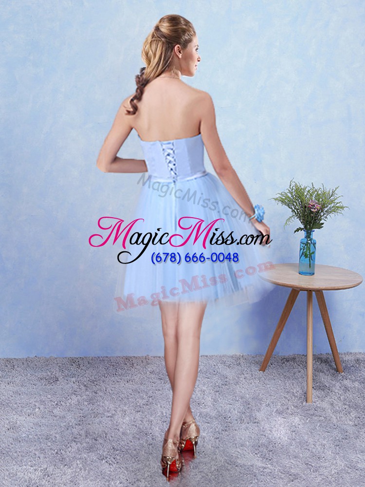 wholesale blue sweetheart lace up ruching dama dress sleeveless