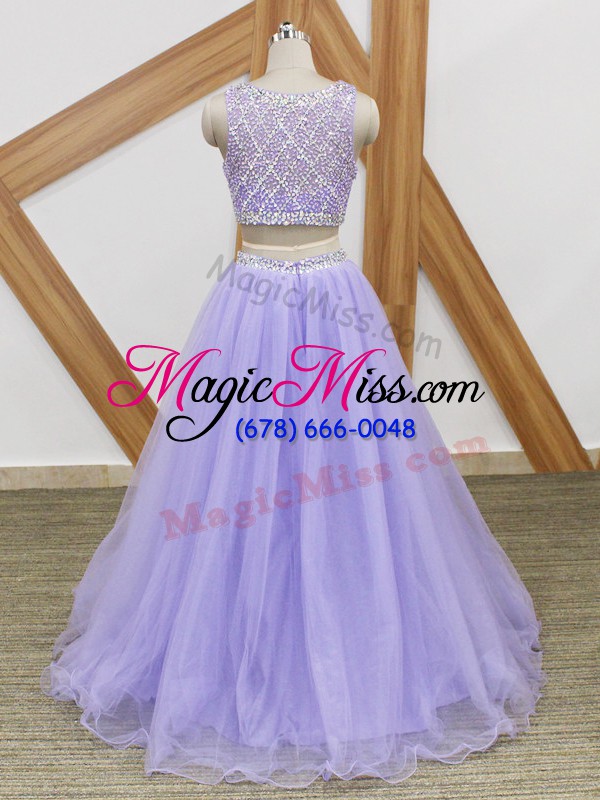 wholesale admirable sleeveless tulle floor length side zipper prom party dress in lavender with beading