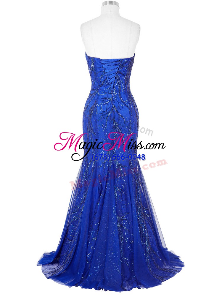 wholesale royal blue sweetheart neckline sequins juniors evening dress sleeveless lace up