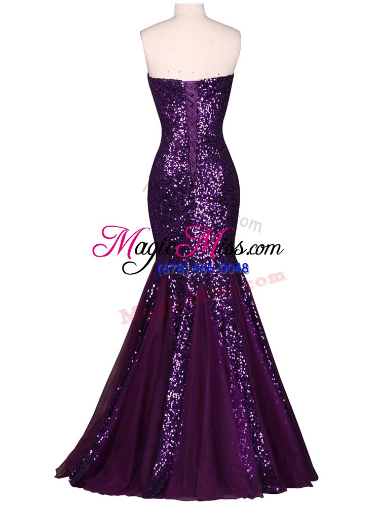 wholesale sequins evening dresses purple lace up sleeveless floor length