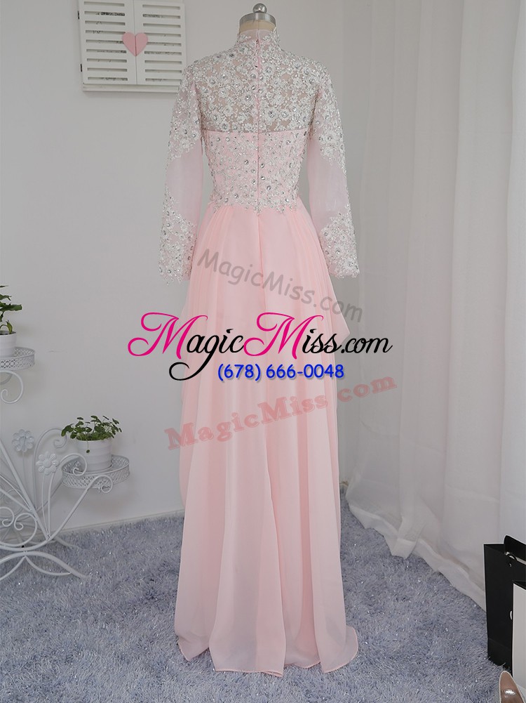 wholesale chiffon and silk like satin sleeveless floor length prom gown and beading