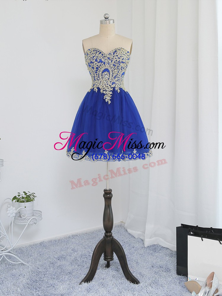 wholesale royal blue zipper sweetheart beading prom gown tulle sleeveless