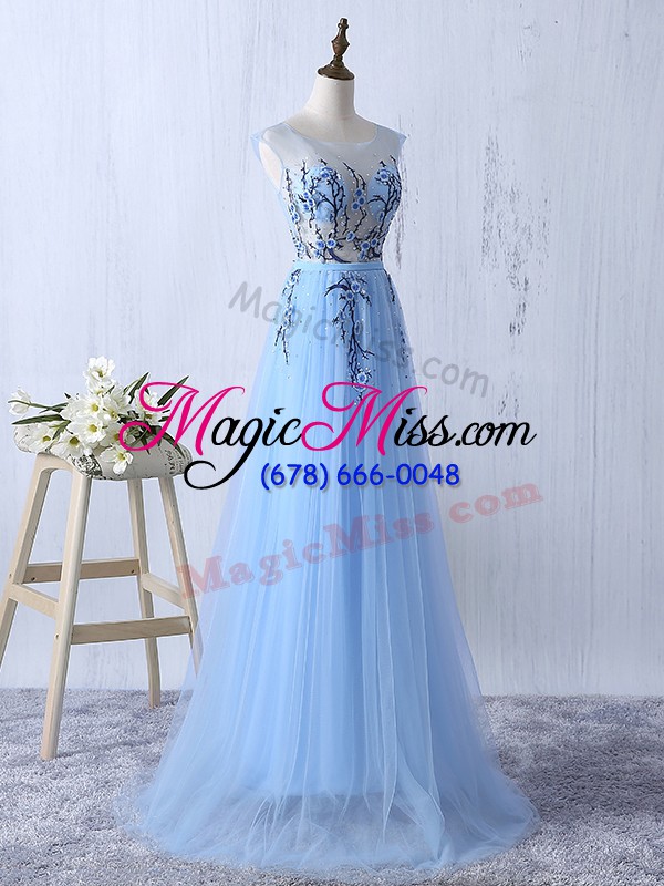 wholesale charming light blue side zipper vestidos de damas appliques sleeveless floor length