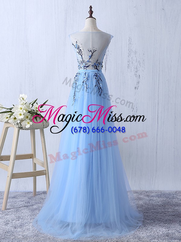 wholesale charming light blue side zipper vestidos de damas appliques sleeveless floor length