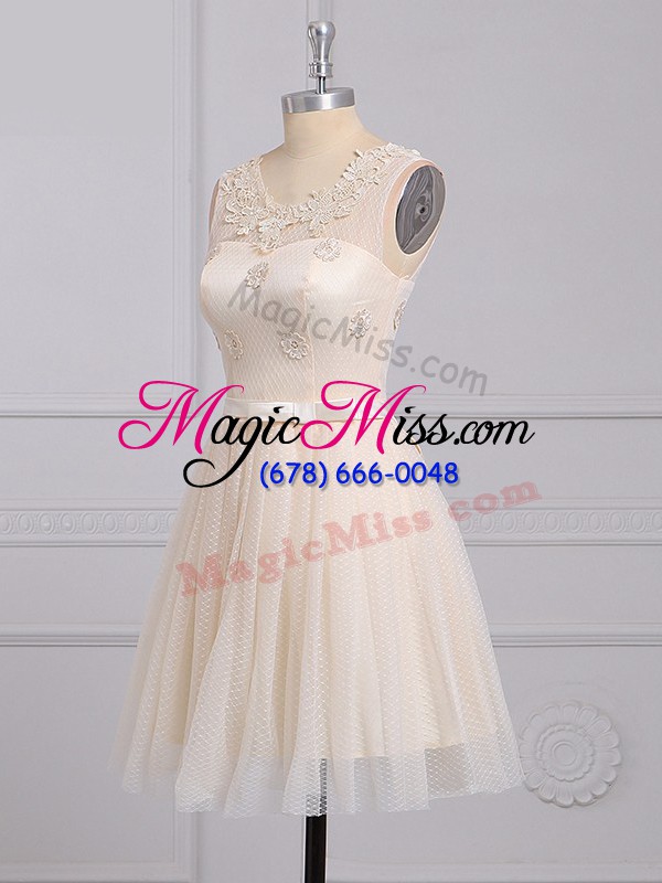 wholesale champagne bridesmaid dresses prom and party and wedding party with appliques and belt scoop sleeveless lace up