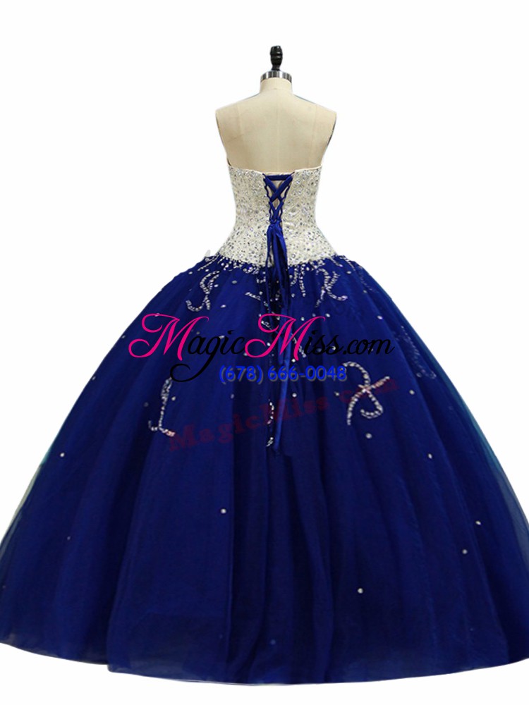 wholesale fashion royal blue sweetheart neckline beading vestidos de quinceanera sleeveless lace up