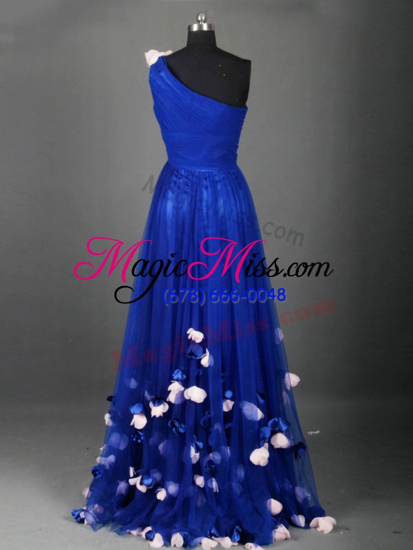 wholesale tulle sleeveless floor length prom party dress and beading and hand made flower