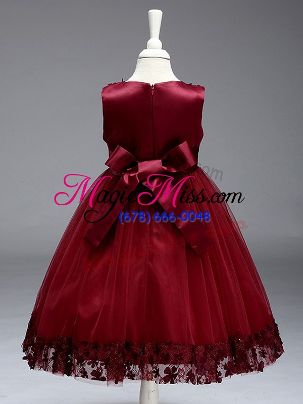 wholesale super burgundy scoop zipper appliques and bowknot little girls pageant dress wholesale sleeveless