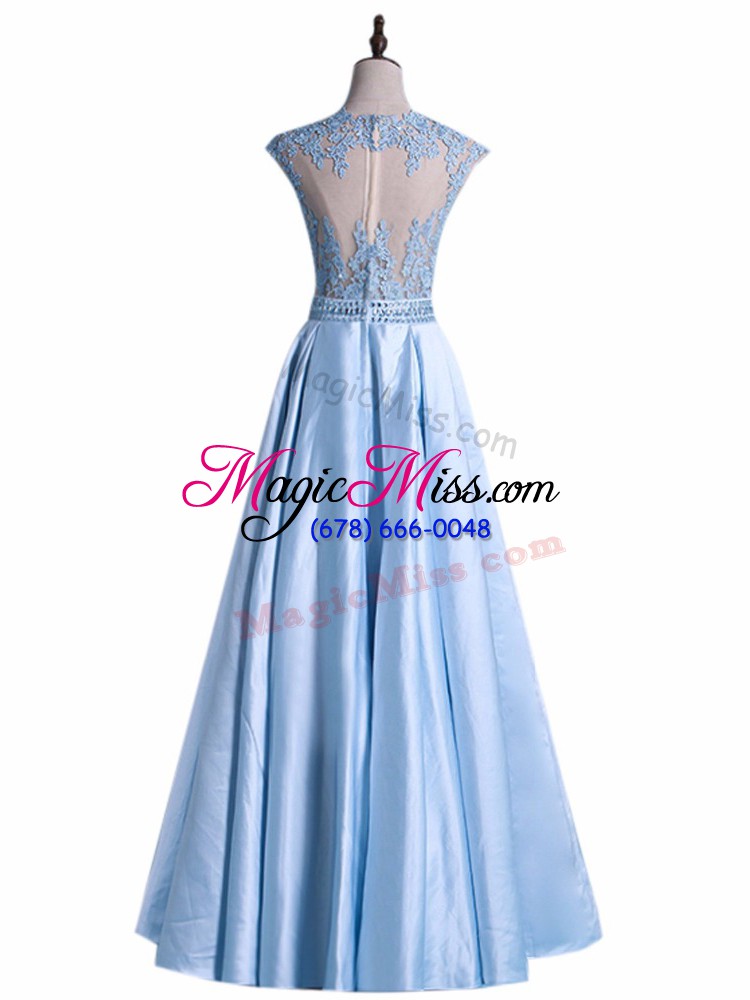 wholesale floor length zipper prom dress light blue for prom and military ball with beading and lace