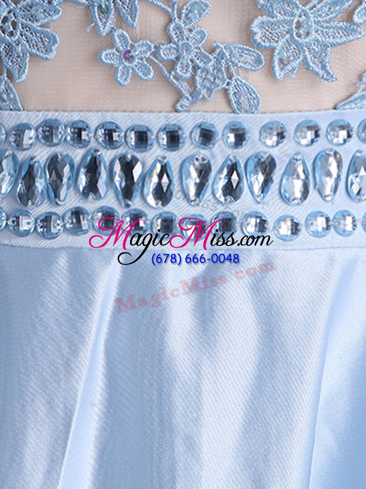 wholesale floor length zipper prom dress light blue for prom and military ball with beading and lace
