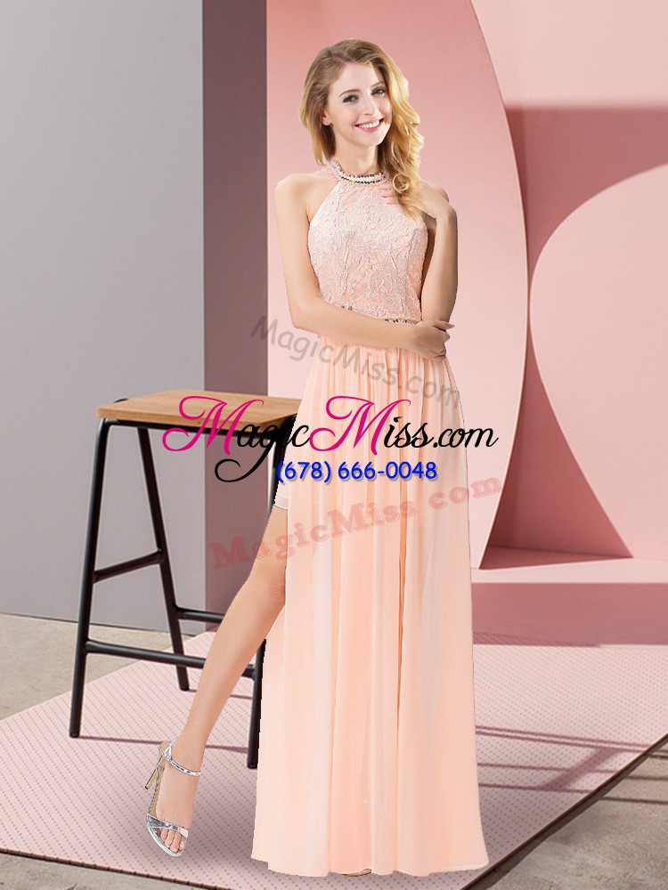 wholesale peach halter top neckline sequins prom evening gown sleeveless backless