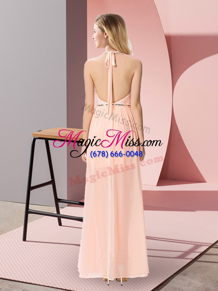 wholesale peach halter top neckline sequins prom evening gown sleeveless backless