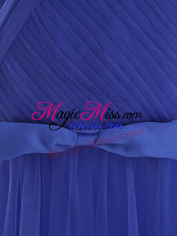 wholesale amazing sleeveless floor length beading and belt zipper prom dress with blue