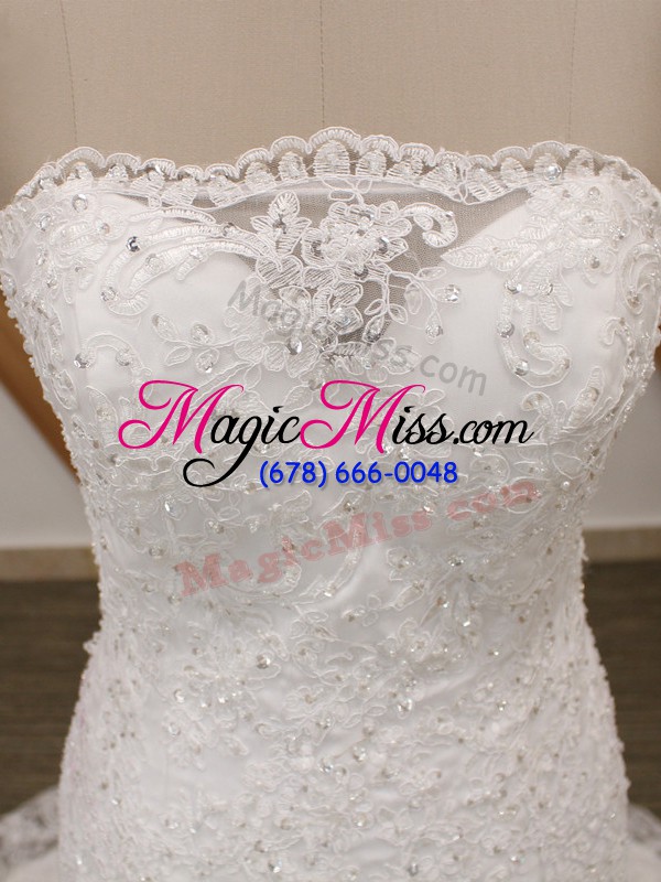 wholesale glittering white tulle lace up bridal gown sleeveless brush train lace