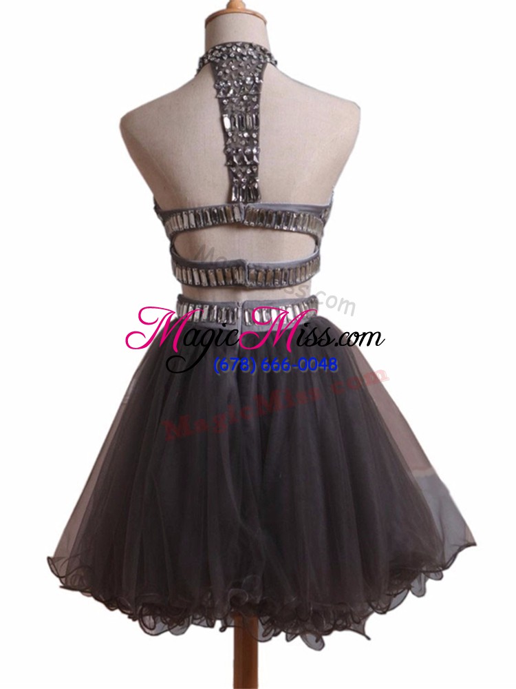 wholesale colorful sleeveless organza mini length criss cross homecoming dress in black with beading